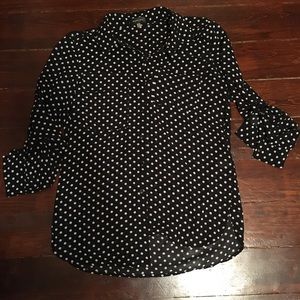 Black and white polka dot button up